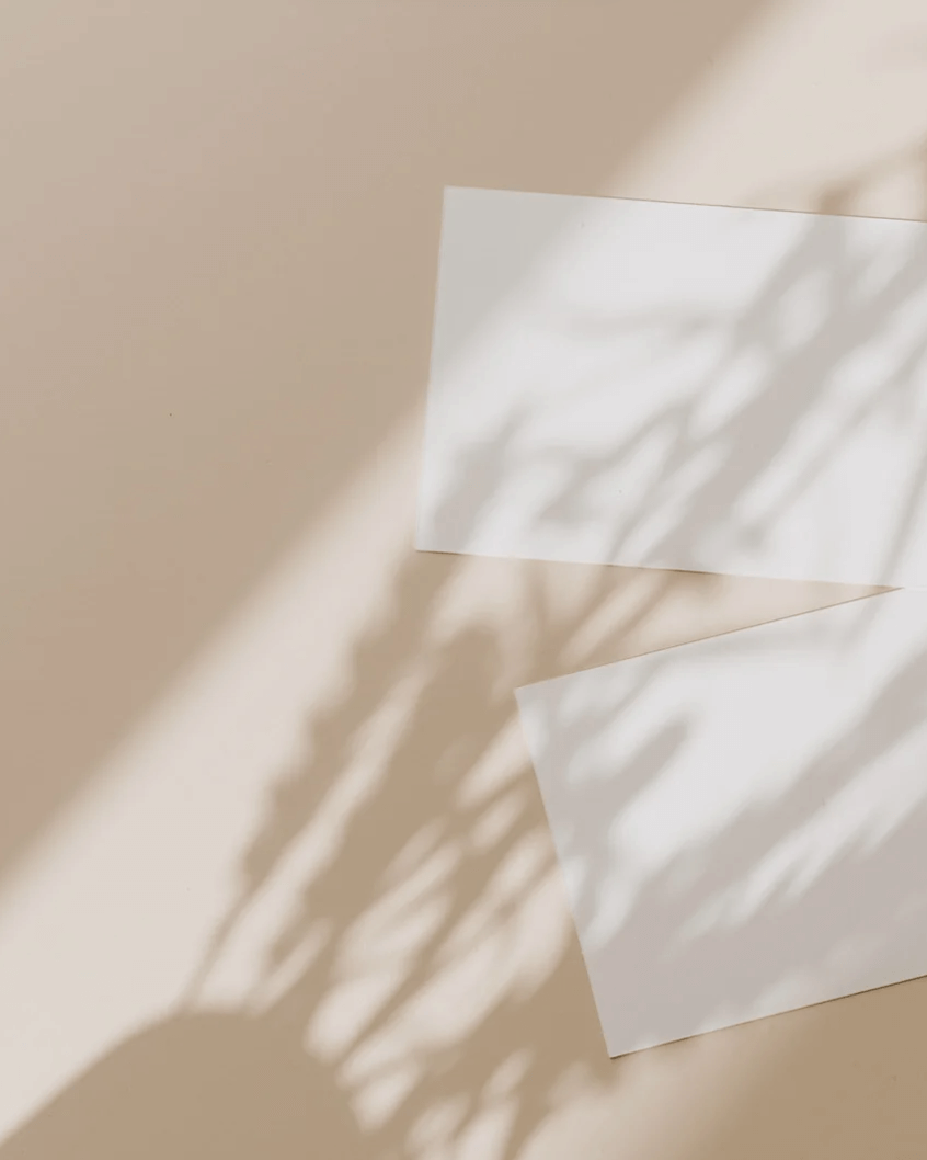 Soft shadows falling across paper